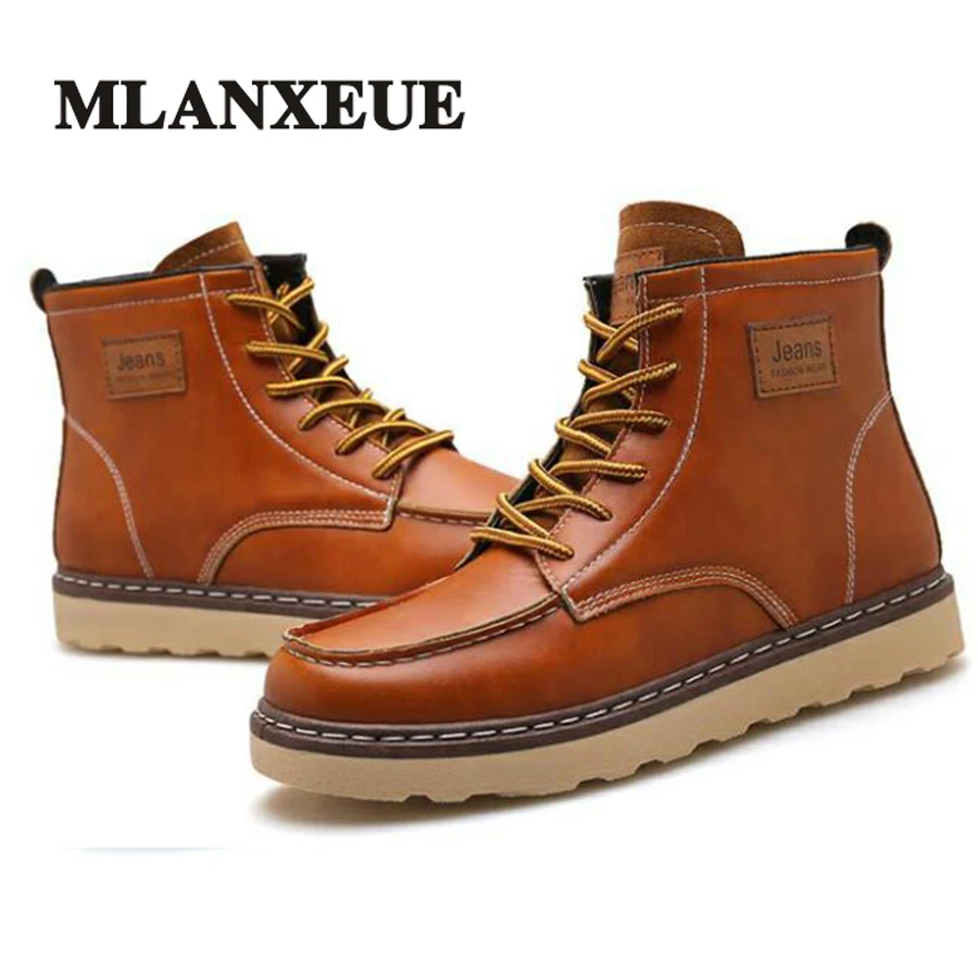 

Mlanxeue Spring Martin Boots Men Work Fashion Retro Leisure Boot Lace-Up Brand Designer Handmade Men PU 2018 Motorcycle Boots