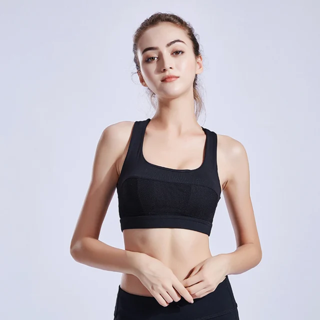 Sexy Mesh Shakeproof Sports Bra High Quality Women Cross Straps Side