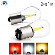 2 pces dc 12v strobe flash luz cob 48 smd p21/5w 1157 1156 ba15s p21w bau15s py21w turn signal carro led luz branco âmbar vermelho