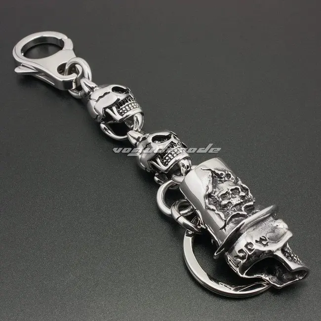 316L Stainless Steel Skull Magician Mens Biker Rocker Keychain 4R023KCA