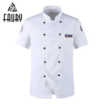 

Unisex Cooking Work Wear Coats White Double Breasted Short-sleeved Pocket Restaurant Uniforms Hotel Chef T-shirts Jackets Aprons