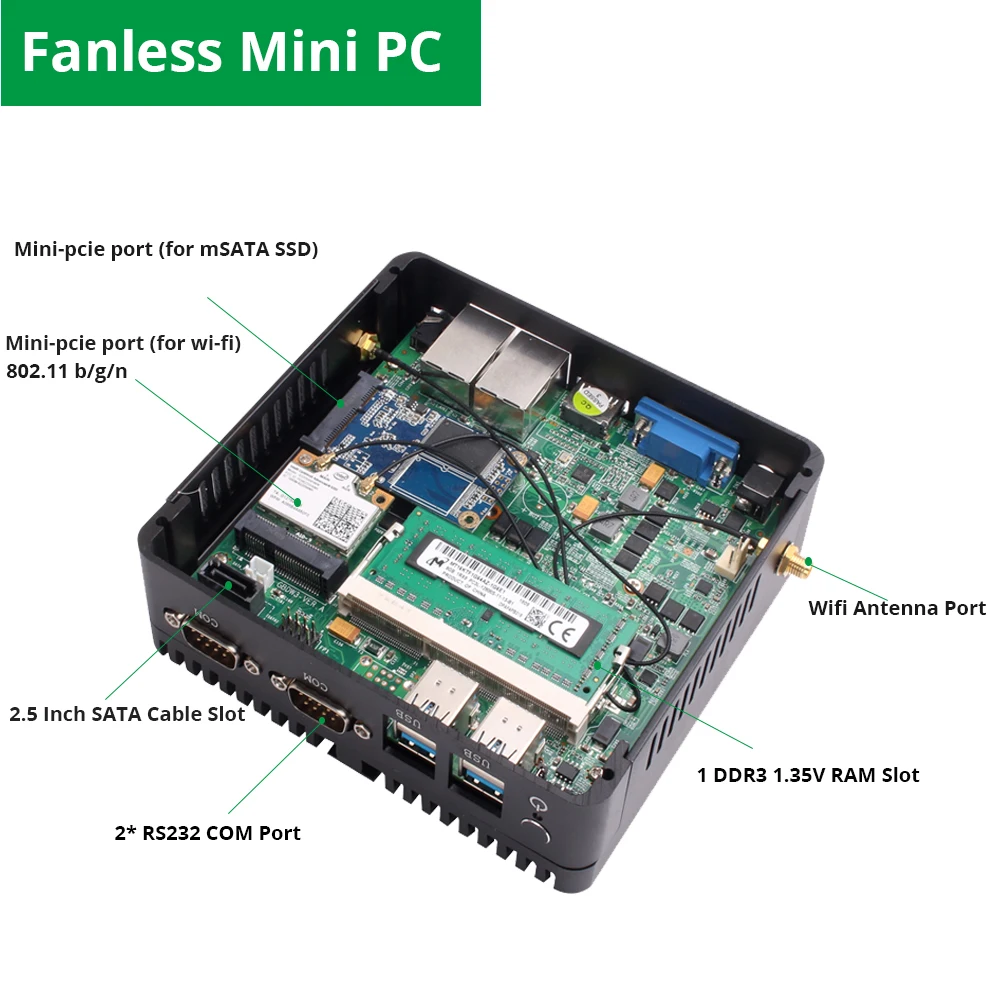 Мини ПК без вентилятора Intel Celeron J1900 J1800 Windows 7 8 10 Linux 2 гигабитных LAN порта RS232 4 USB 300