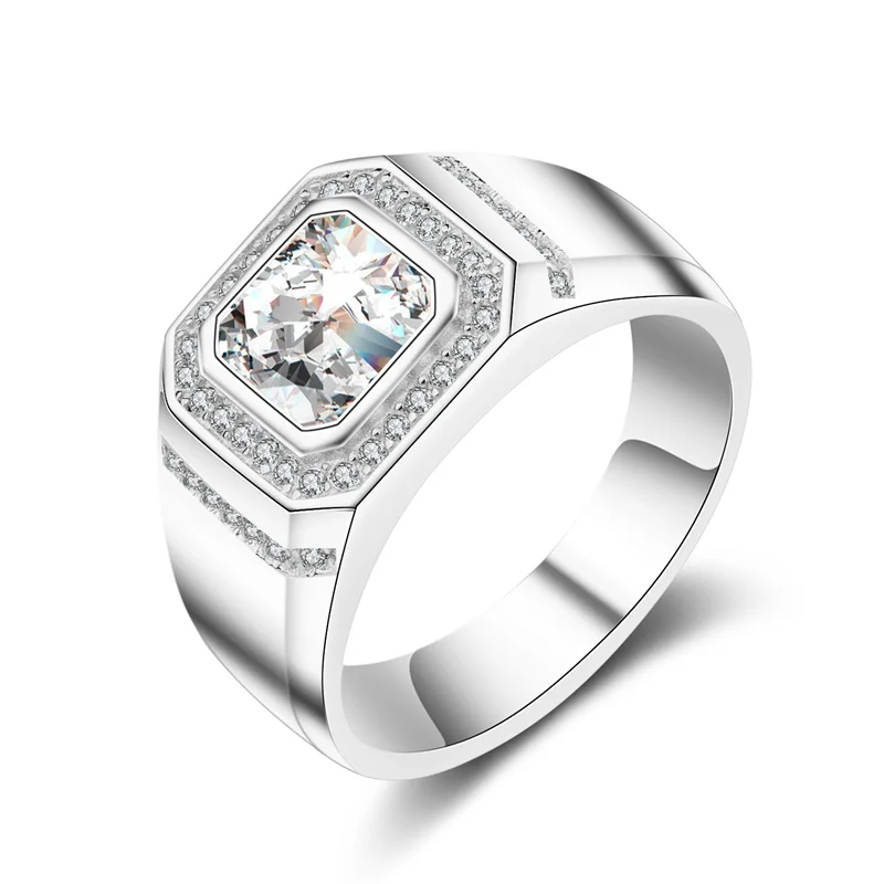 YANHUI кольцо из стерлингового серебра 925 1 карат 6 мм Диамант CZ кольцо Свадебная вечеринка подарок ювелирные украшения для мужчин MJZ034 - Цвет основного камня: White color