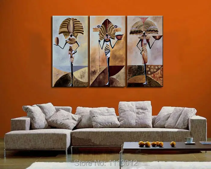 

High Quality 3pcs Set African Totem Culture Oil painting On Canvas Home Wall Art Decoration Modern For Living Room Picture Sale