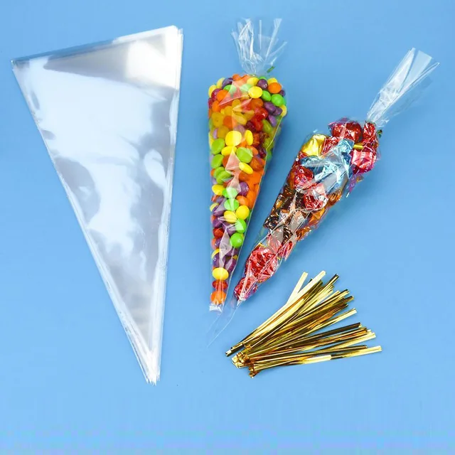 100Pcs/Bag Triangle Transparent Candy Gift Food Bag Wedding Birthday Party Baby Shower Candy Bag