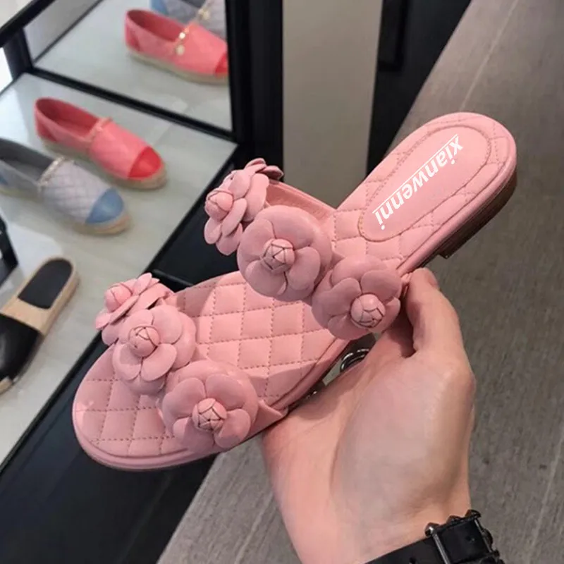 Kmeioo/милые туфли на плоской подошве с цветочным рисунком женские пляжные шлепанцы