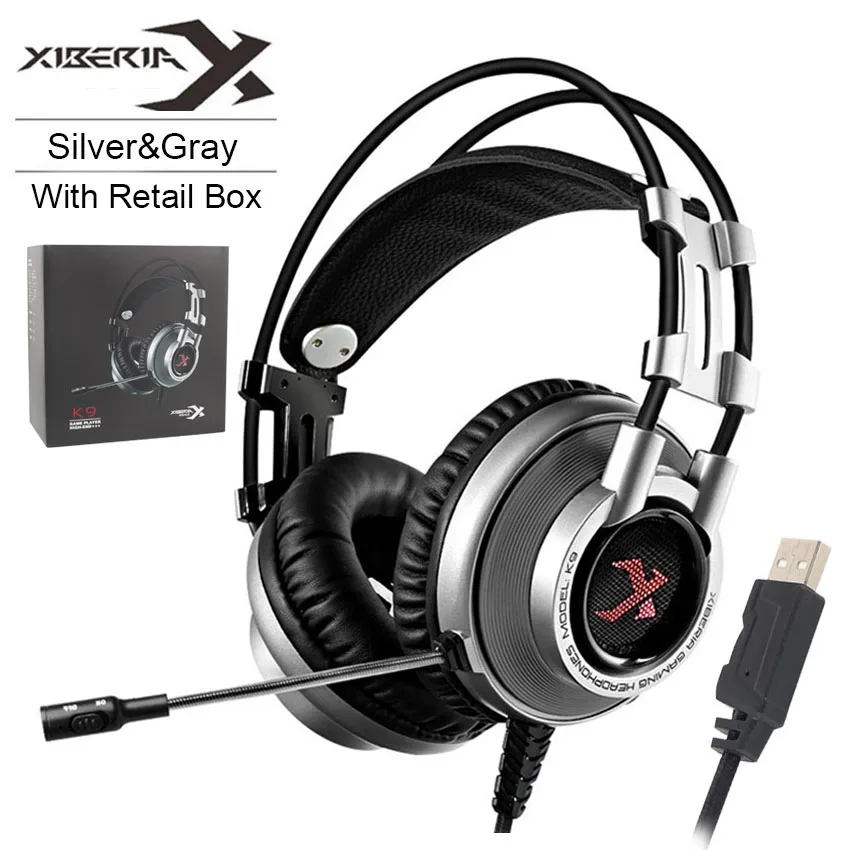 XIBERIA K9 Виртуальная 7,1 Звуковая игровая гарнитура casque лучшие PC Gamer USB стерео бас наушники с микрофоном для игры Cumputer - Цвет: Silver withRetailBox