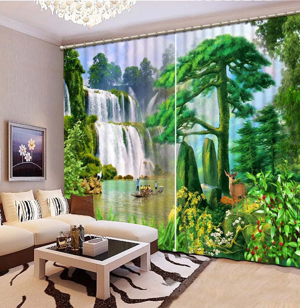 custom 3d curtains for living room kitchen Waterfall landscape 3d blackout window curtains
