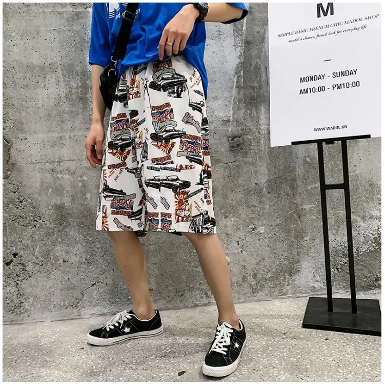 Летние шорты с принтом Для мужчин хлопок мультфильм уличная свободные Harajuku шорты Для мужчин бренд Удобные плюс Размеры M-5XL DS50576