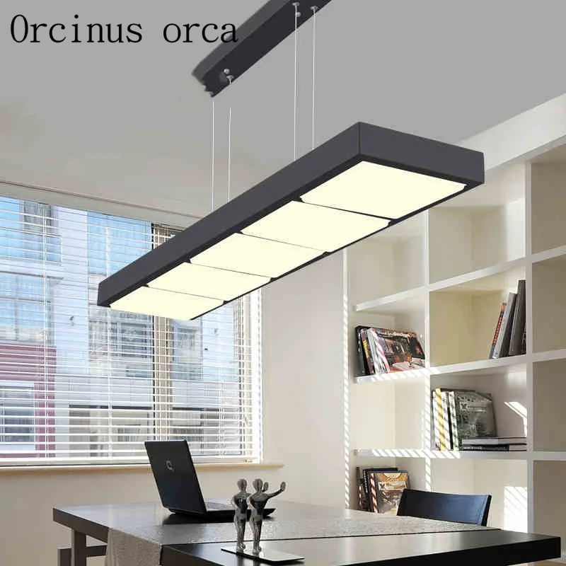 

Simple modern led restaurant chandelier rectangular office chandelier art creative study bar restaurant lamps