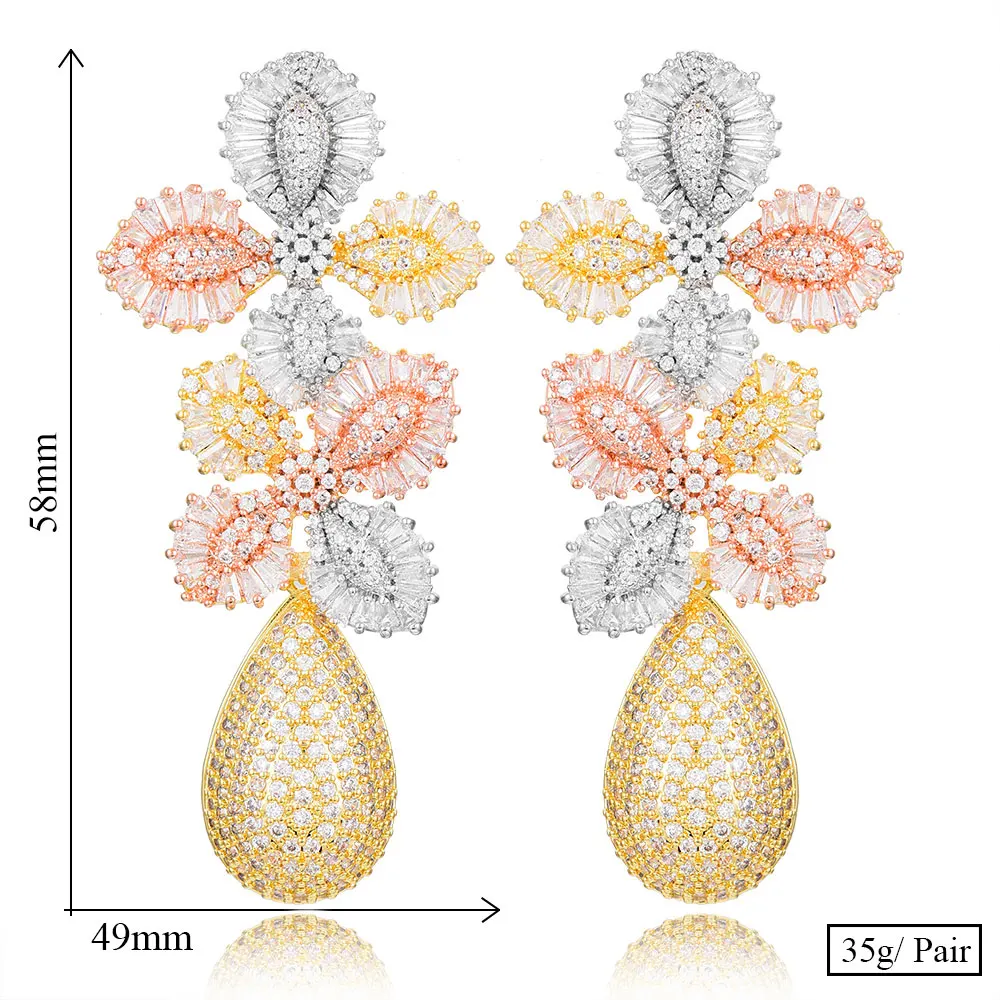Амулеты 3 тона цветок яркие серьги-подвески Роскошные Большие капли Свадьба Дубай невесты обручальные серьги для женщин