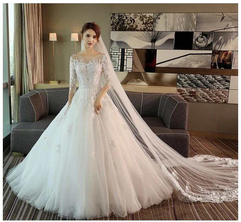 Женское свадебное платье, новинка, свадебное платье на шнуровке, свадебное платье для невесты, бальное платье с длинным рукавом, платье размера плюс