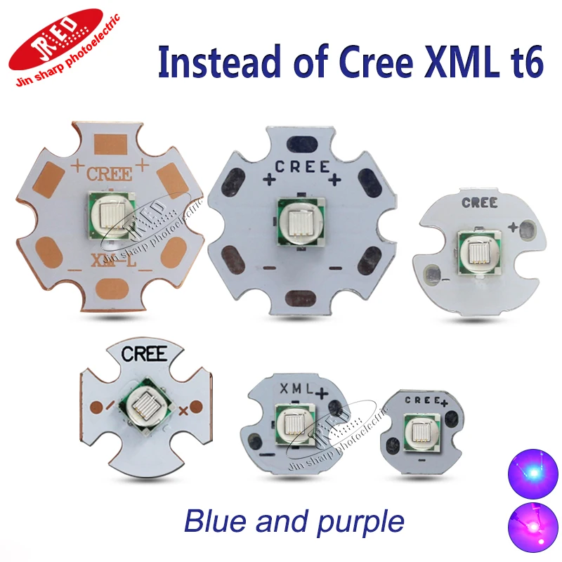 

1/5pcs xml t6 UV 395 400nm 10W 5050 led chip blue uv purple diode money sterilization solidification Coral aquarium 20mmCopper