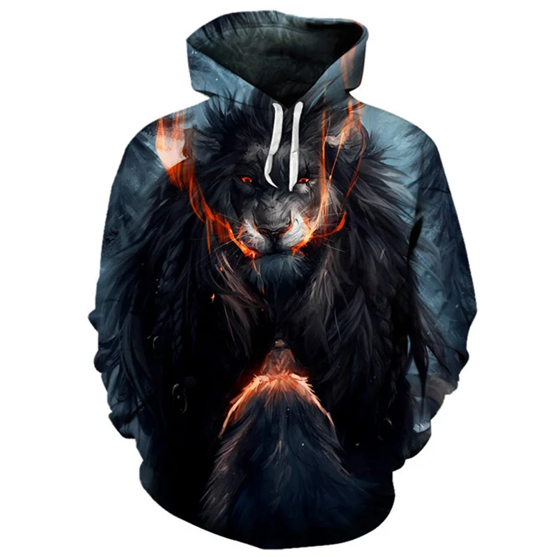 Cloudstyle Fashion 3D Hoodies Men Women Fire Lion 3D Print