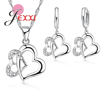 

Women Fashion 925 Sterling Silver CZ Crystal Jewelry Sets Austrian crystal Heart Wedding Jewelry Sets Necklace & Earrings