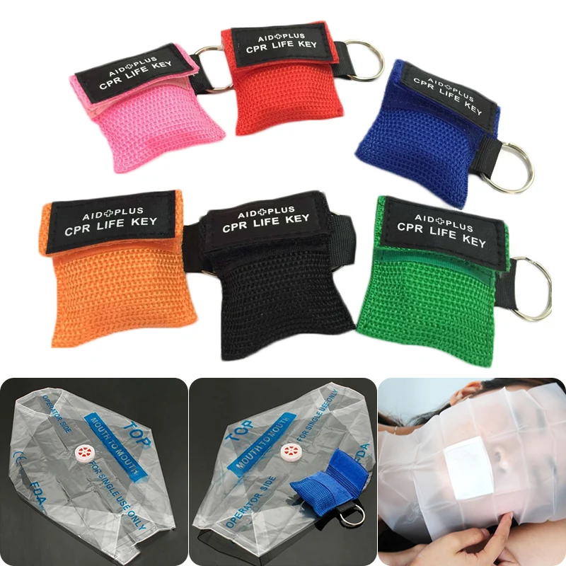 

5colors CPR Mask Keychain Key Ring Emergency Face Shield First Aid Rescue Bag