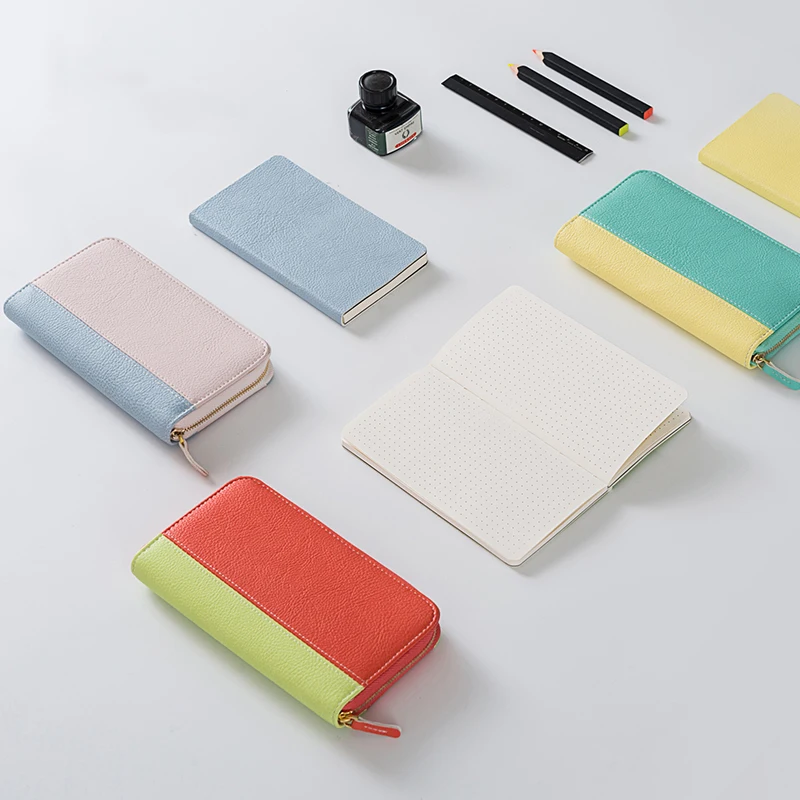 

2018 Cute Leather Zipper Notebook Hand Account and Purse School Travelers Notebook A6 Planner Portable Note Pad Gifts Stationery