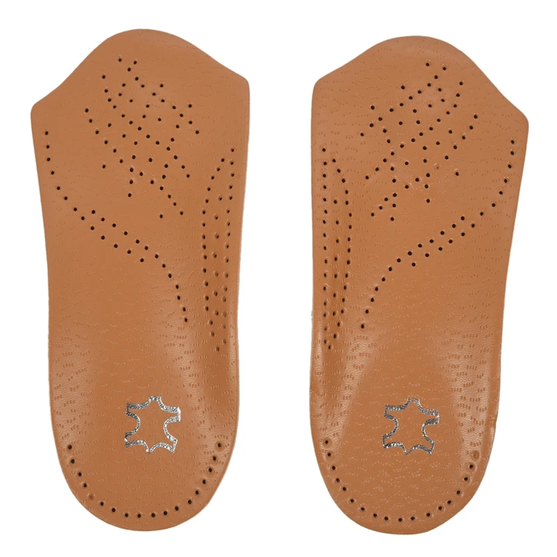 

1 Pair Unisex 3/4 Length Leather Arch Support Orthopedic Insoles Flat Foot Valgus Corrector Insert Shoe Pads Brown - XXL