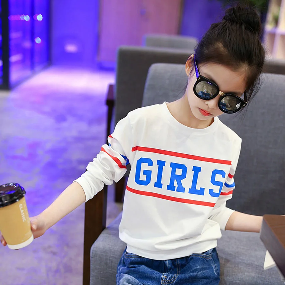 Футболки для девочек, детские весенне-летние рубашки для девочек, Лоскутная футболка с длинными рукавами для девочек, топы для девочек 6, 8, 9, 10, 12 лет, одежда для крупных девочек - Цвет: As Picture