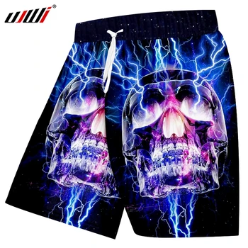 

UJWI Summer Cool Men's Shorts Print Flash Light Skull 3d Casual Shorts Man Hiphop Streetwear Punk Elastic Waist Boxer Trousers