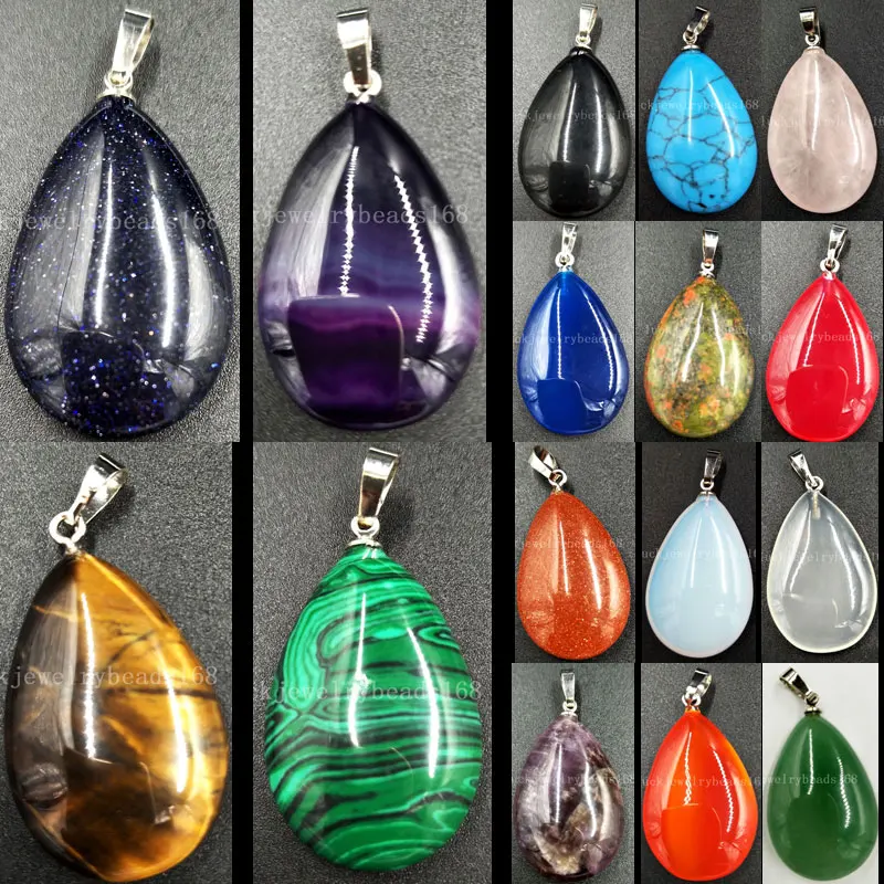 

Free Shipping Malachite Tiger Eye Carnelian Blue Sand Unikate Howlite Crystal Goldstone Water Drop Pendant Bead WFH521