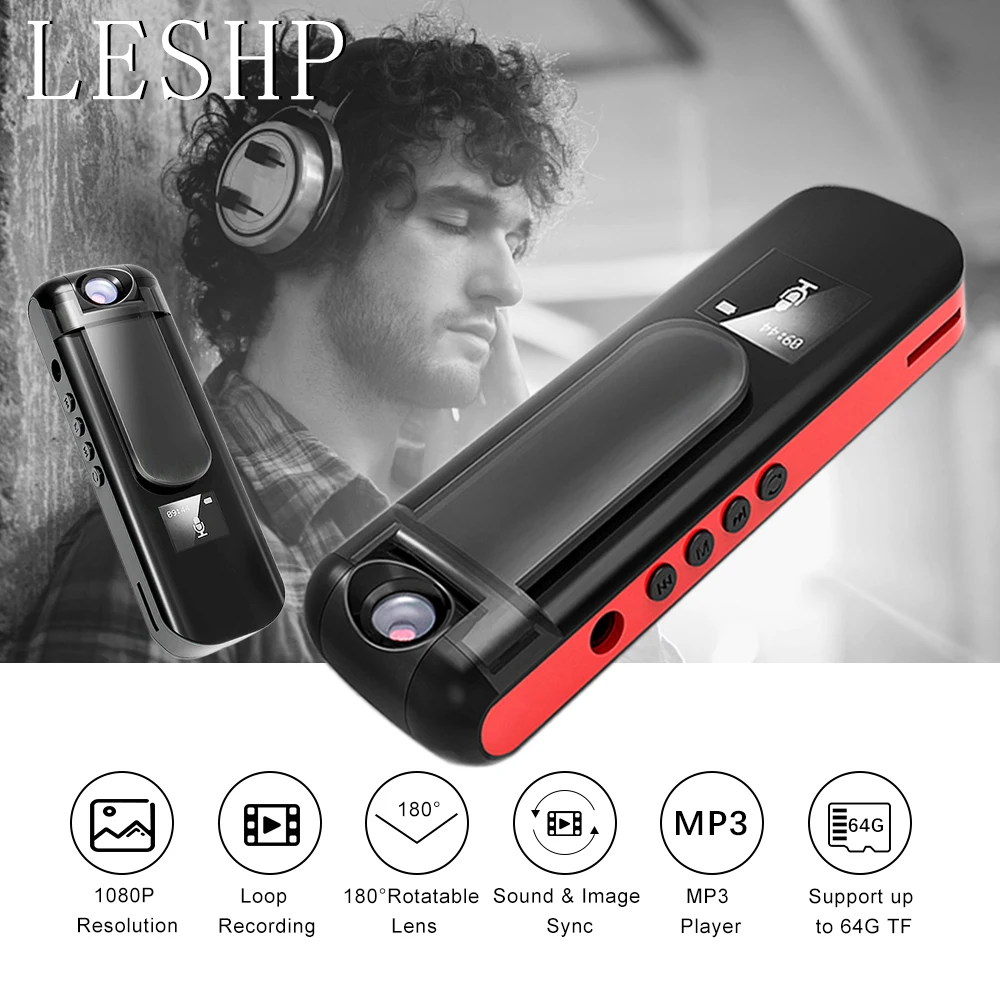 

LESHP Professional Mini Camera Camcorder Recording Pen with MP3 Player 1080P Full HD Rotate Lens Voice Video Recorder DVR