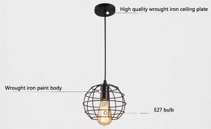 Gaiola de Ferro do Vintage Hall de Entrada e sala de Jantar e corredor e café 8 tipo Gaiola Pingente Pendurado Luzes 110 V 220 v E27 Pintado Luz Luminárias 5 Cheap Luzes de pendentes