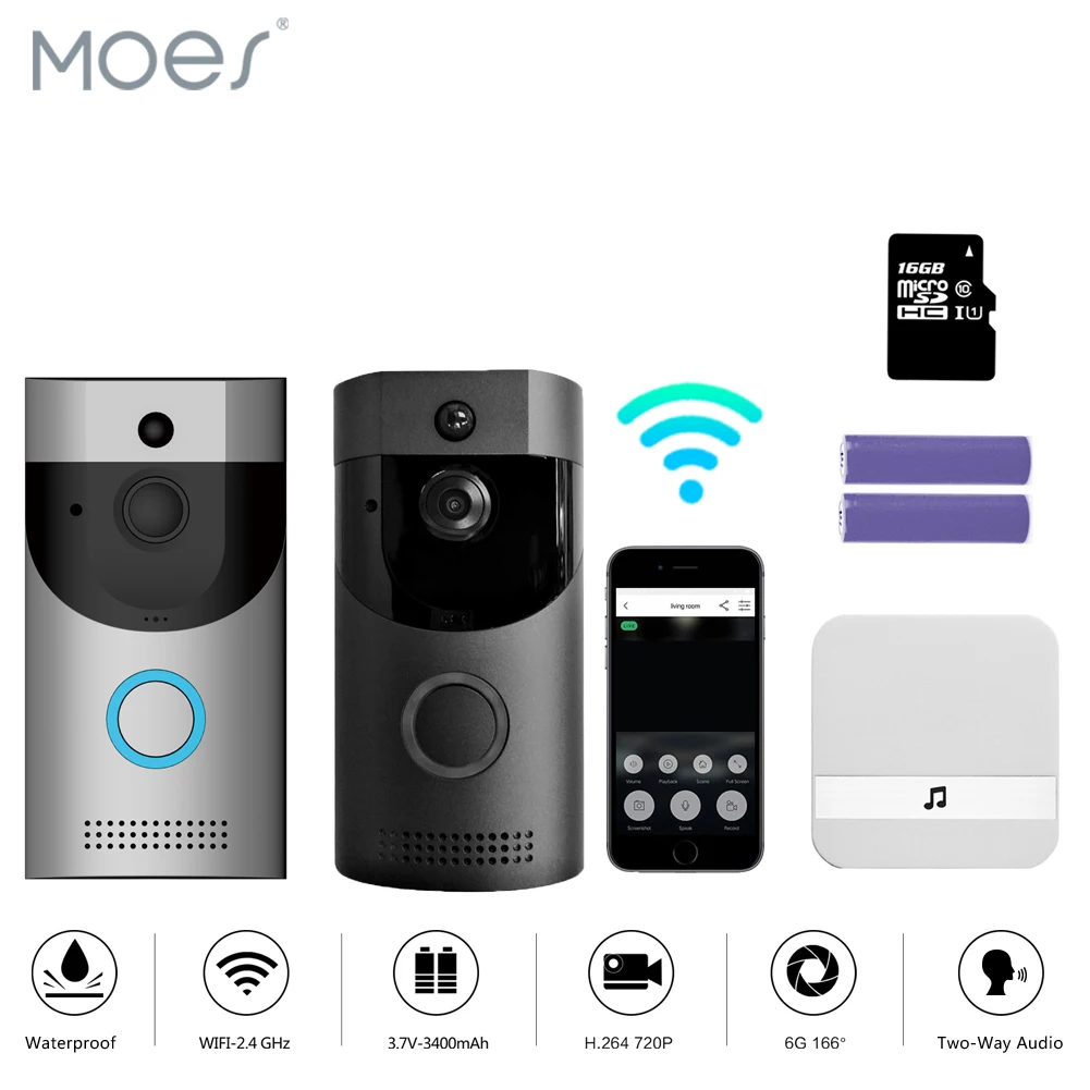

WiFi Video Doorbell Camera IP68 Waterproof 720P Real-Time Video Two-Way Talk Night Vision PIR Motion Detection