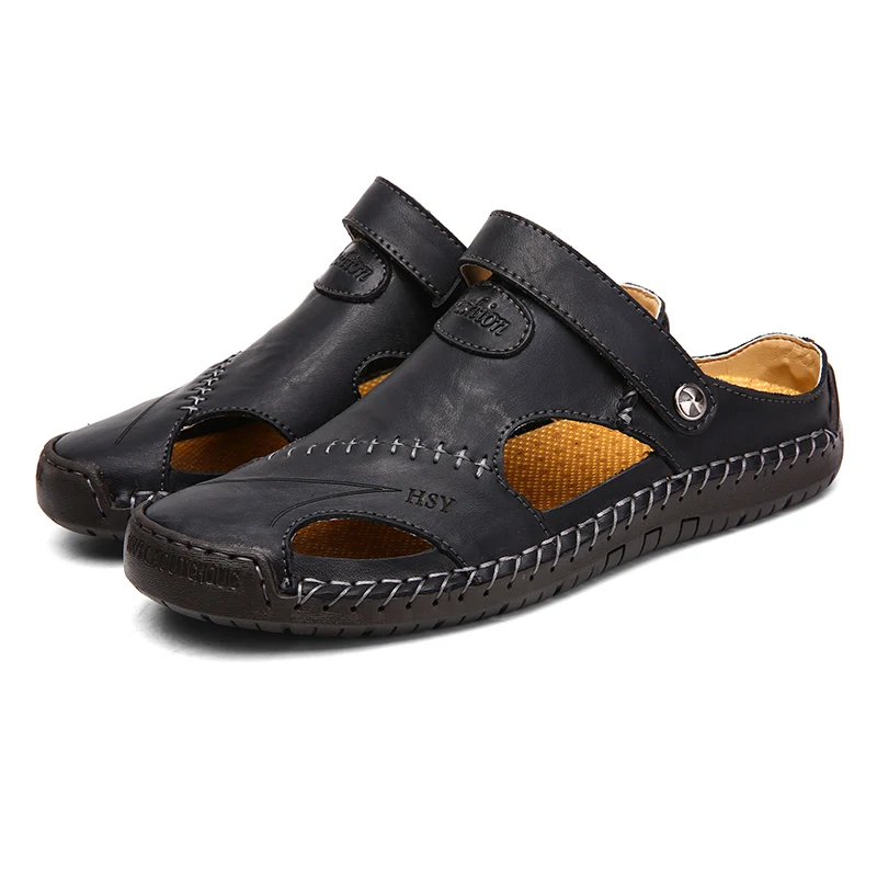 New Classic Leather Men Soft Sandals Shoes Summer Leisure Beach Roman Men Sandals High Quality Sandals Slippers Bohemia Big Size