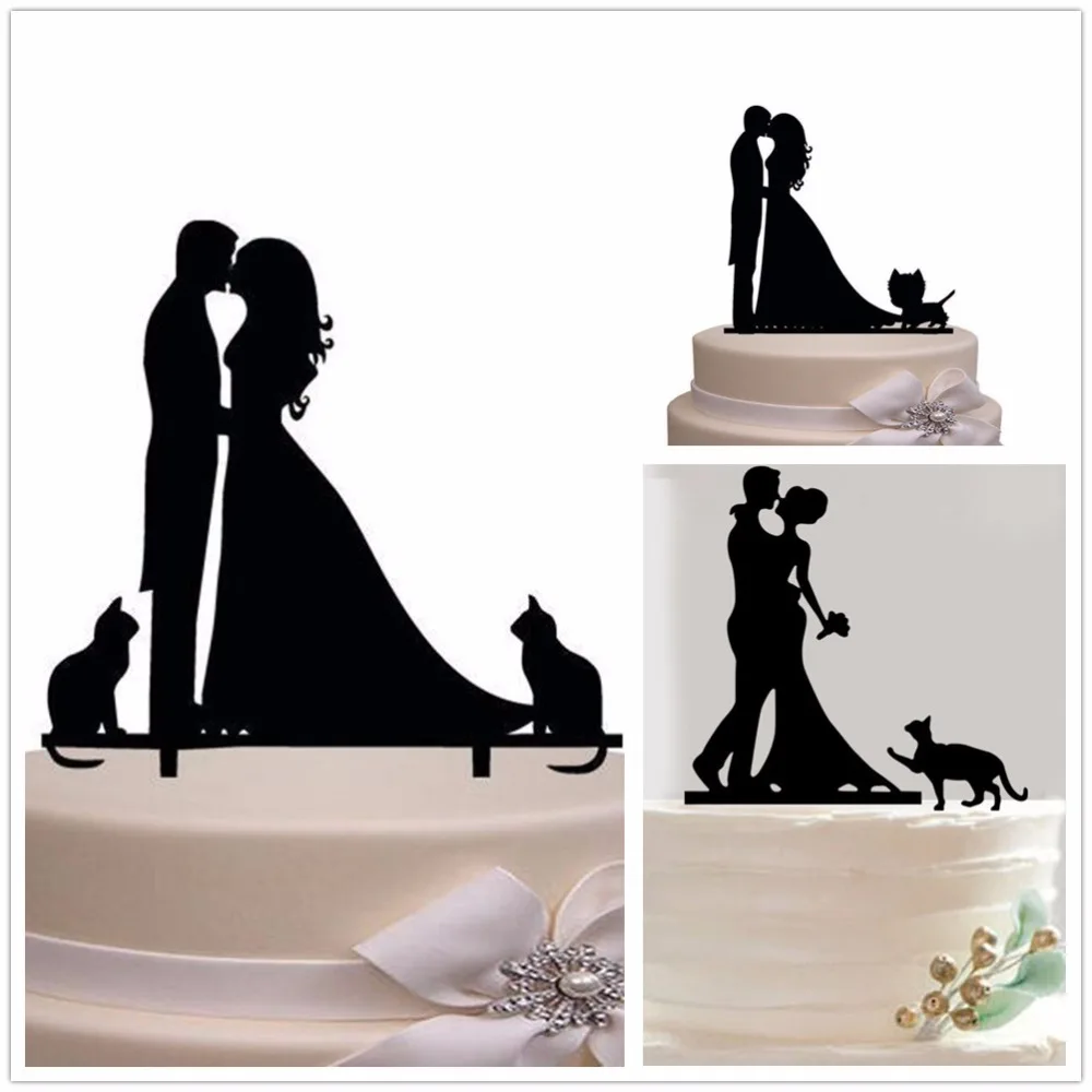 Жених и невеста торт акриловое украшение силуэт свадебный торт фигурка для торта декор с Массажная расческа котенка