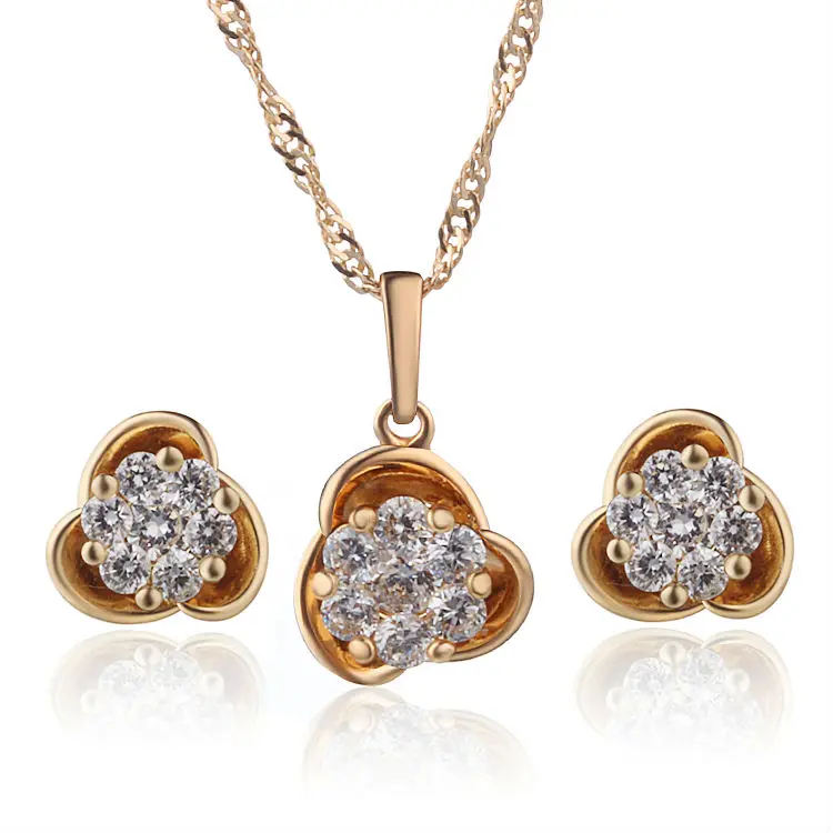 

Gold-Color Costume Jewelry Sets For Women CZ Crystal Pendant Necklace Set Stud Earrings Fashion Indian Jewelry S18K-65