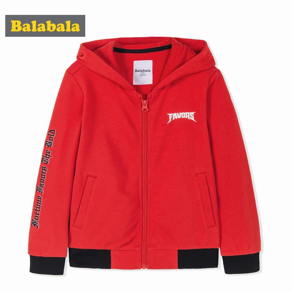 

Balabala Boys Full-Zip Hoodie Graphic Hooed Jacket with Contrasted Ribbed Cuffs and Hem Teenager Boy Jackets Spring Clothes
