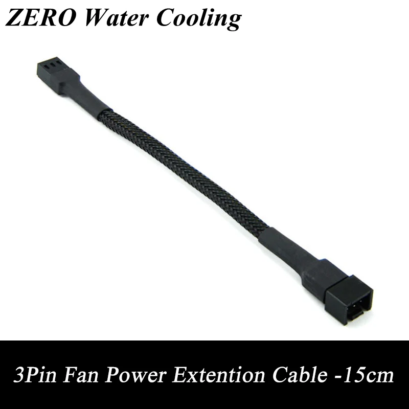 2pcs 15cm Black Sleeved 3Pin PC Fan Male to Female Power Extension