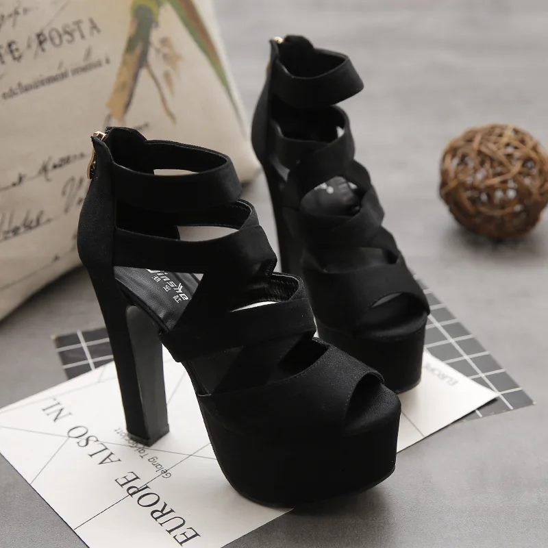 Spring and summer 15CM fashion thick with sandals fish mouth single shoes super high with hollow sandals nightclub hate high. Spring and summer 15CM fashion thick with sandals fish mouth single shoes super high with hollow sandals nightclub hate high.