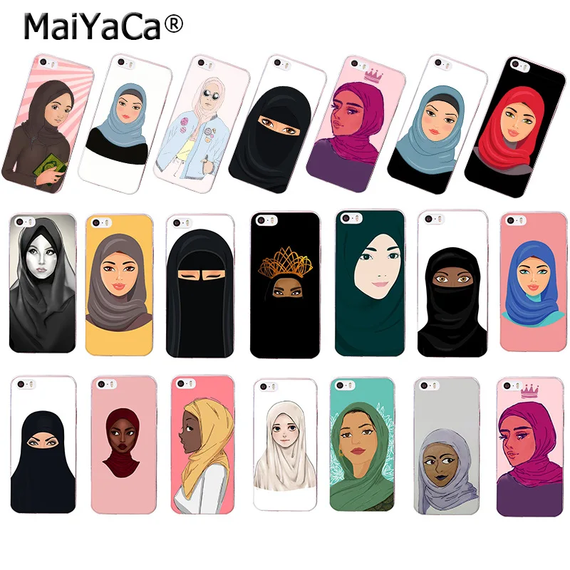 

MaiYaCa Muslim Islamic black Girl cartoon transparent soft tpu Phone Case for iPhone 8 7 6S Plus X 5S SE 5C 4 4s case Cover