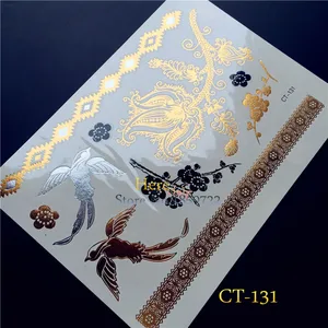 1 шт., металлическая Водонепроницаемая временная татуировка, наклейка, цвет золотистый, серебристый, HCT-131, черный ласточка, женский браслет со сливкой, тату - изображение