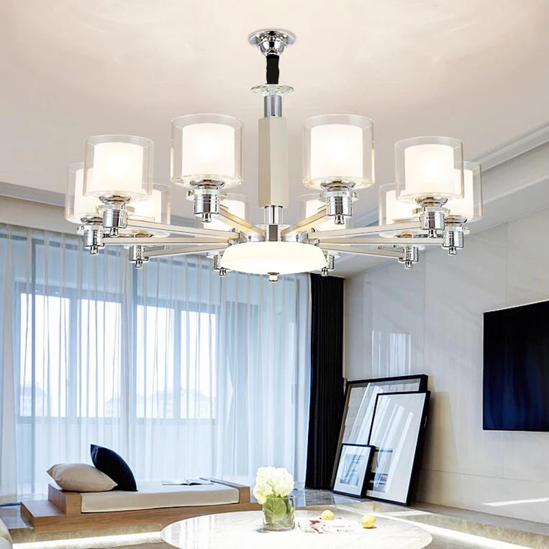 Us 419 9 Modern Lustre Chrome Metal Led Chandeliers Lighting Living Room Glass Led Pendant Chandelier Lights Bedroom Hanging Lamp Fixture In