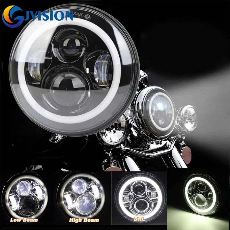

7 INCH Hi/Lo Beam with White halo Ring Projector Daymaker LED Lights Headlight Lamps for Harley Davidson Yamaha Motorcycle