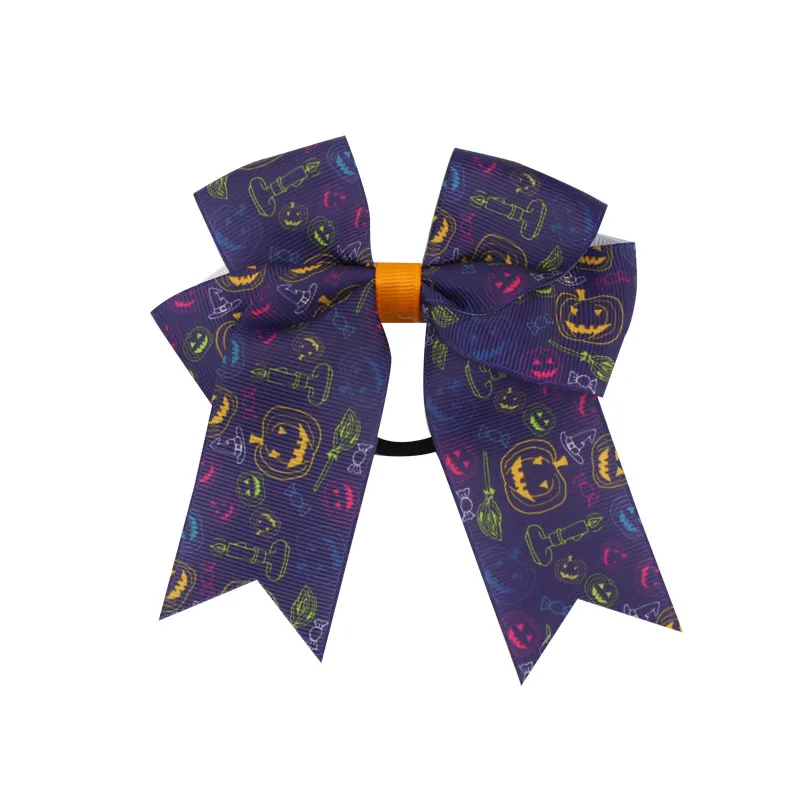 Fashion Cute Printed Cheer Bow for Girls Grosgrain Ribbon Large Hair Bow With Elastic For Girls Hair Accessories (5)