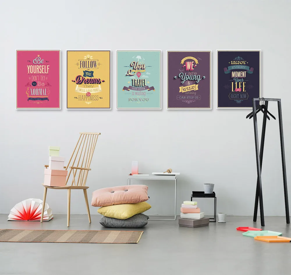 

Motivational Typography Life Quotes Vintage Retro Art Prints Poster Hippie Wall Pictures Canvas Painting No Framed