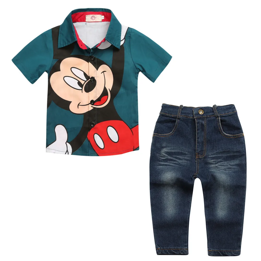 Wasailong new next summer Children s clothing boy mickey printed shirt The cowboy pants 2pcs High