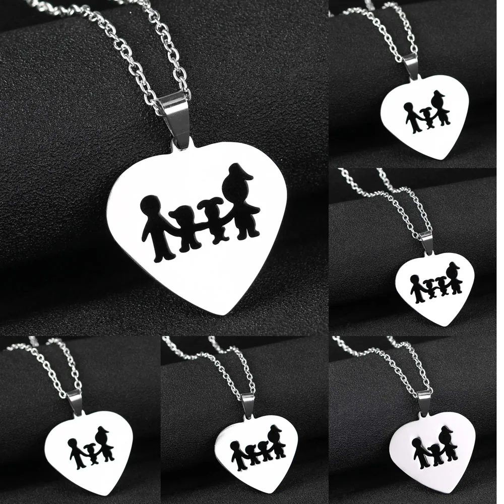 

Heart Stainless Steel Girls Boys Necklace Women Men Kids Jewelry Family Love Pendant Necklace Mothers Fathers Gifts Presents