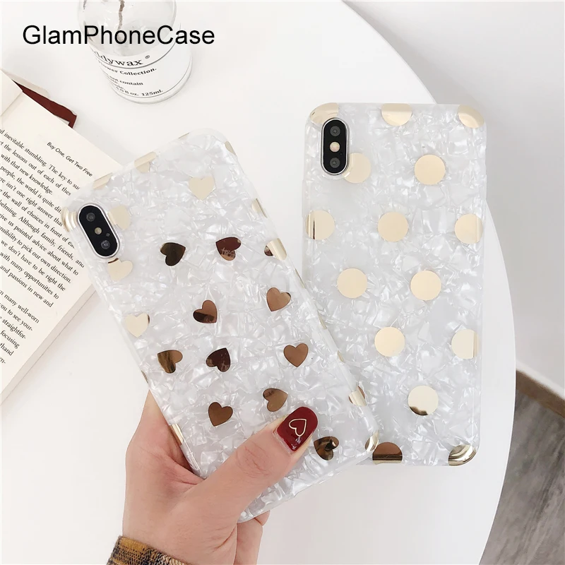 GlamPhoneCase Fritillaria Золотое любовное Сердце чехол для телефона в горошек iPhone X XS Max XR