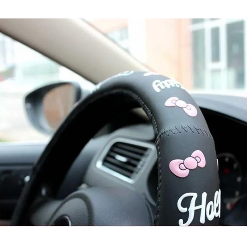 Розовый Кот автомобильные аксессуары мультяшный чехол на руль для авто интерьера латексный Универсальный руль covers-38CM