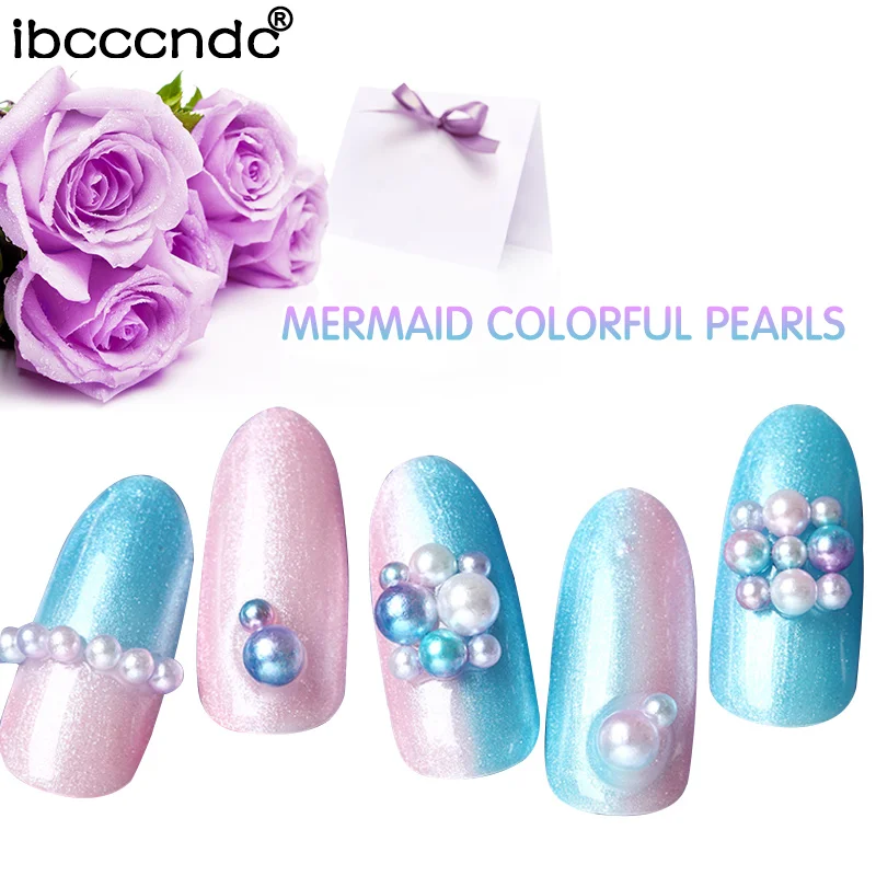 

1 Box Mermaid Colorful Pearl Nail Art Studs Resin Nail Rhinestones Shinny Jelly 3D Decorations in Wheel Manicure DIY Tip Tools