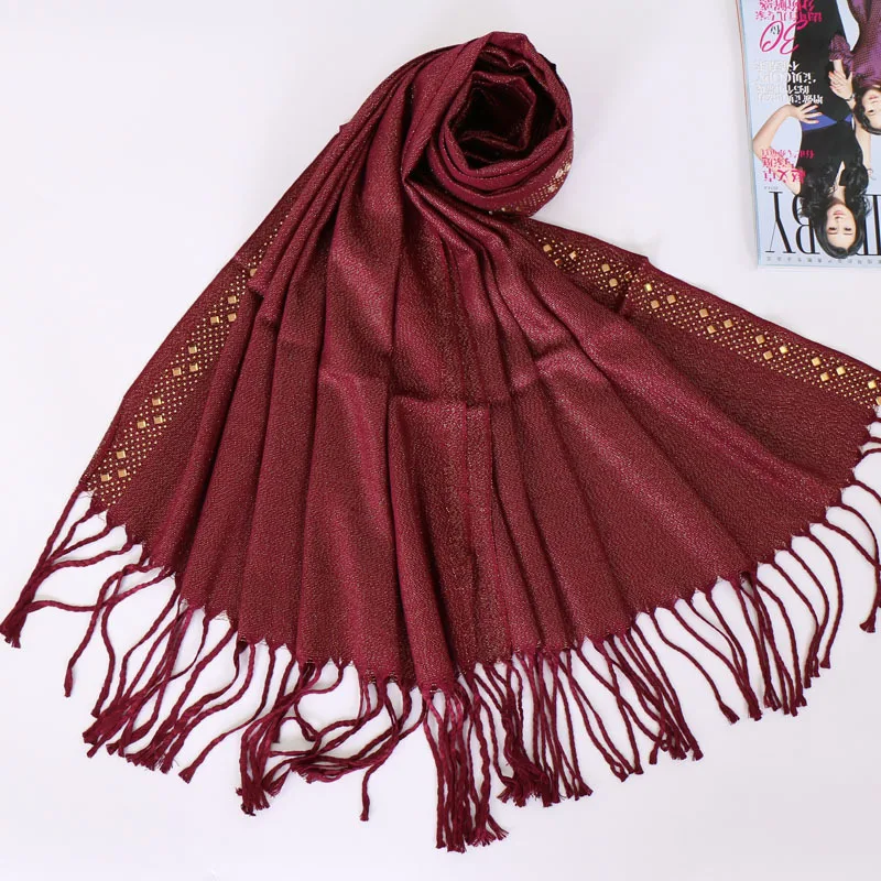 

2019 Ladies Fashion Plain Lurex Shimmer Tassel Viscose Shawl Scarf High Quality Muffler Headband Foulards Sjaal Wrap Hijab Snood