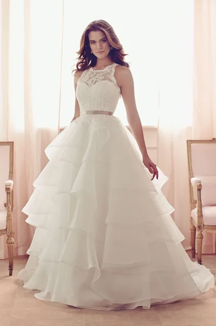 Paloma Blanca Series Jewel Neck Lace And Organza Backless Paloma Blanca Series Jewel Neck Lace And Organza Backless Wedding Dress Ball Gown Sweep Train