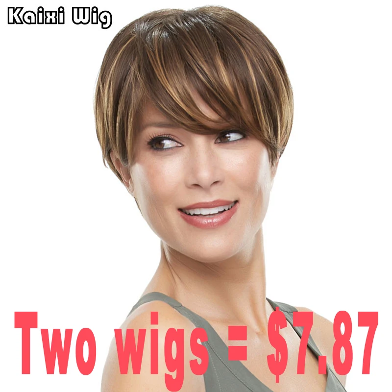 Short Pixie Brown Highlight Wig Synthetic Short Wigs For Black