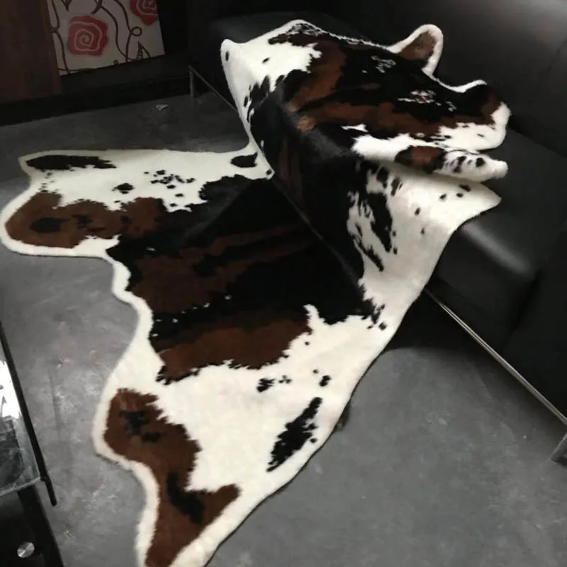 Cowhide Print Rug Artificial Cow Wool Faux Fur Skin Leather Bathroom Anti-slip Mat Animal Print Carpet for Home 3 Size