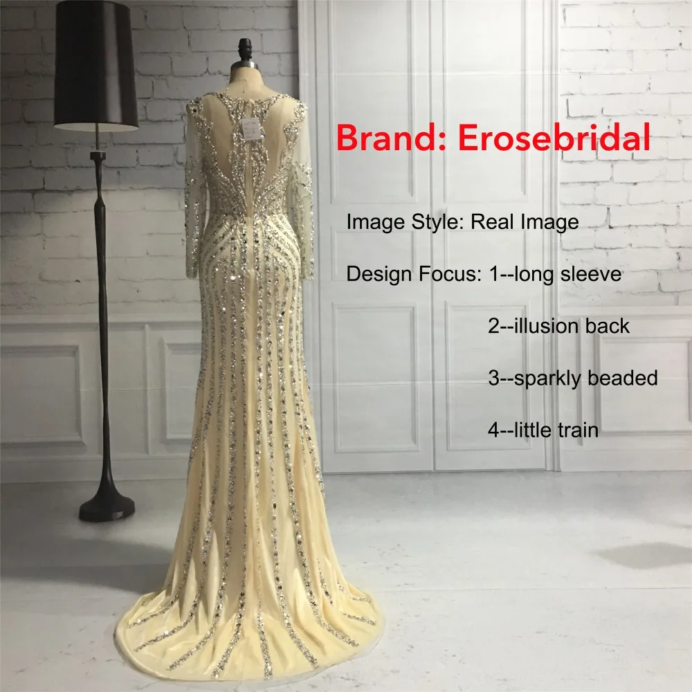 Erosebridal Mermaid Long Sleeve Evening Dress Long 2019 Sparkly Beads Sequined Formal Women Wear with Sweep Train Grey Champagne Erosebridal Mermaid Long Sleeve Evening Dress Long 2019 Sparkly Beads Sequined Formal Women Wear with Sweep Train Grey Champagne
